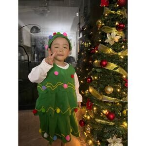 Kid's Costume Set - Christmas Tree Design Green Outfit with Hat